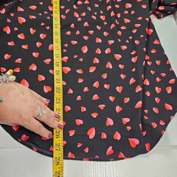 Ann Taylor Blouse Women Medium Black Pink Heart Print Long Sleeve Casual Top - Picture 8 of 8